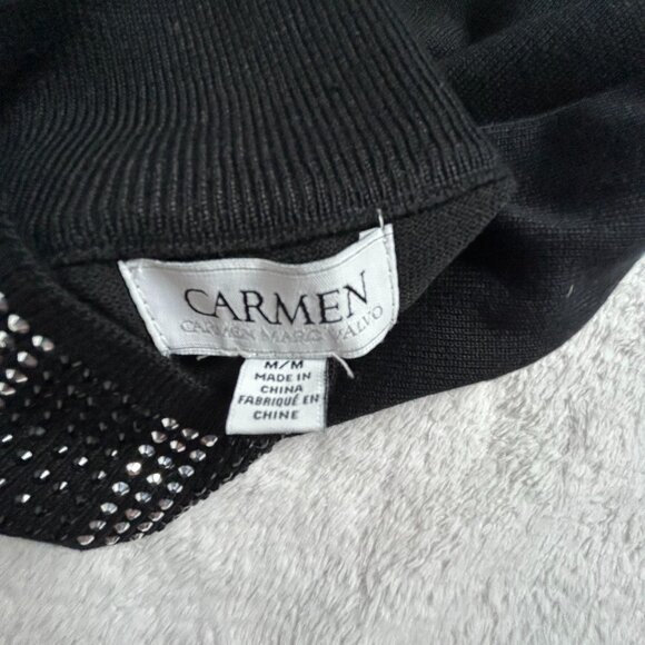 Carmen By Carmen Marc Valvo Womens Black Rhinestone Collar Sweater Top Medium - Picture 3 of 8